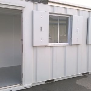 New Office Container 20ft x 8ft , Complete with Security Shutters, Opening Windows, Heater, Twin Electrical Sockets, Lights & Consumer unit with electrical exterior entry point, For more details & delivery if required contact Mark on 07710 637078 or Sales on 01463 248268