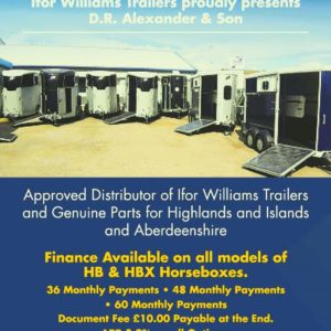Finance now available on the full range of HB & HBX horseboxes
Call Sales on 01463 248268 or email Sales on sales@dralexanderson.co.uk.

Available to view at Inverness & Inverurie Depots.