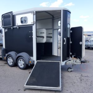  Ifor Williams HB506 Horsebox, in Black Build Date 2015,  built for 2 x 16.2hh horses, Complete with Sliding windows, Haynet Rings ,Alloy Wheels, Door Mounted Tack pack, High level brake light & mesh front storage pocket, Fully service by our workshop and ready to go , for more information call Mark on 07710 637078 or Sales on 01463 248268.