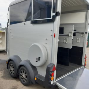 Ex-Demo Ifor Williams HBX511 Horsebox, in Silver Build Date June 2025, In as new condition, built for 2 x 17.2hh horses, Fitted with Internal Padding, door mounted tack pack, Diamond cut alloy wheels, high level brake light & auto lift jockey wheel , Complete with full Ifor Williams 12mth Warranty and Datataged, Retail Price £10926.00 + Vat . Ex-Demo Price £9633.00 + Vat  for more information call Mark on 07710 637078 or Sales on 01463 248268.